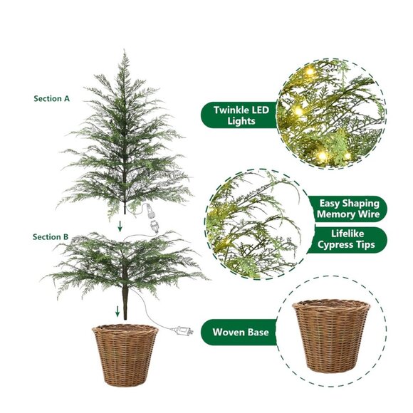 My Texas House 4FT Pre-Lit Cypress Pot Christmas Tree - NEW, FREE SHIPPING - Picture 5 of 6